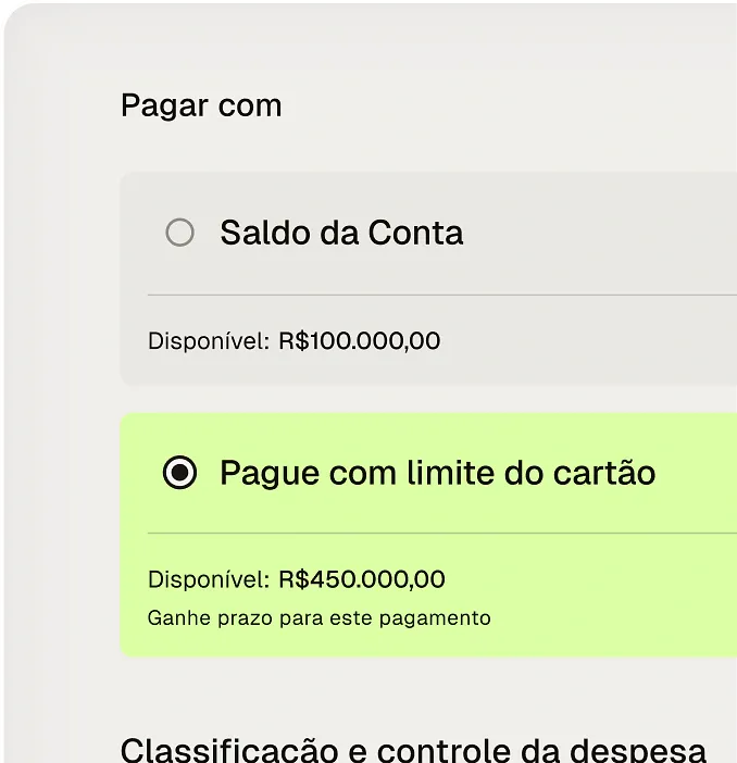 Tela de pagamento da Conta PJ da Conta Simples com escolha da conta de origem e saldo