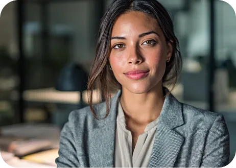 Mulher operadora de repasses olhando para frente.